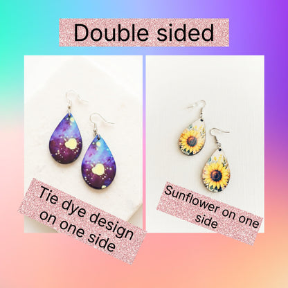 Double-Sided Sunflower &amp; Tie-Dye Teardrop Dangle Earrings