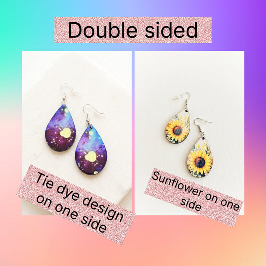 Double-Sided Sunflower &amp; Tie-Dye Teardrop Dangle Earrings