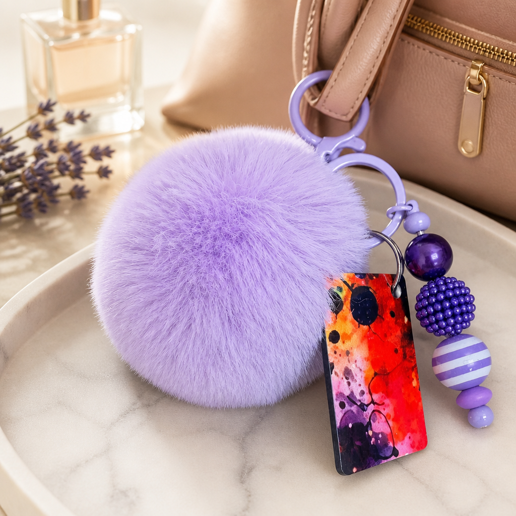 Purple Pom Pom Keychain