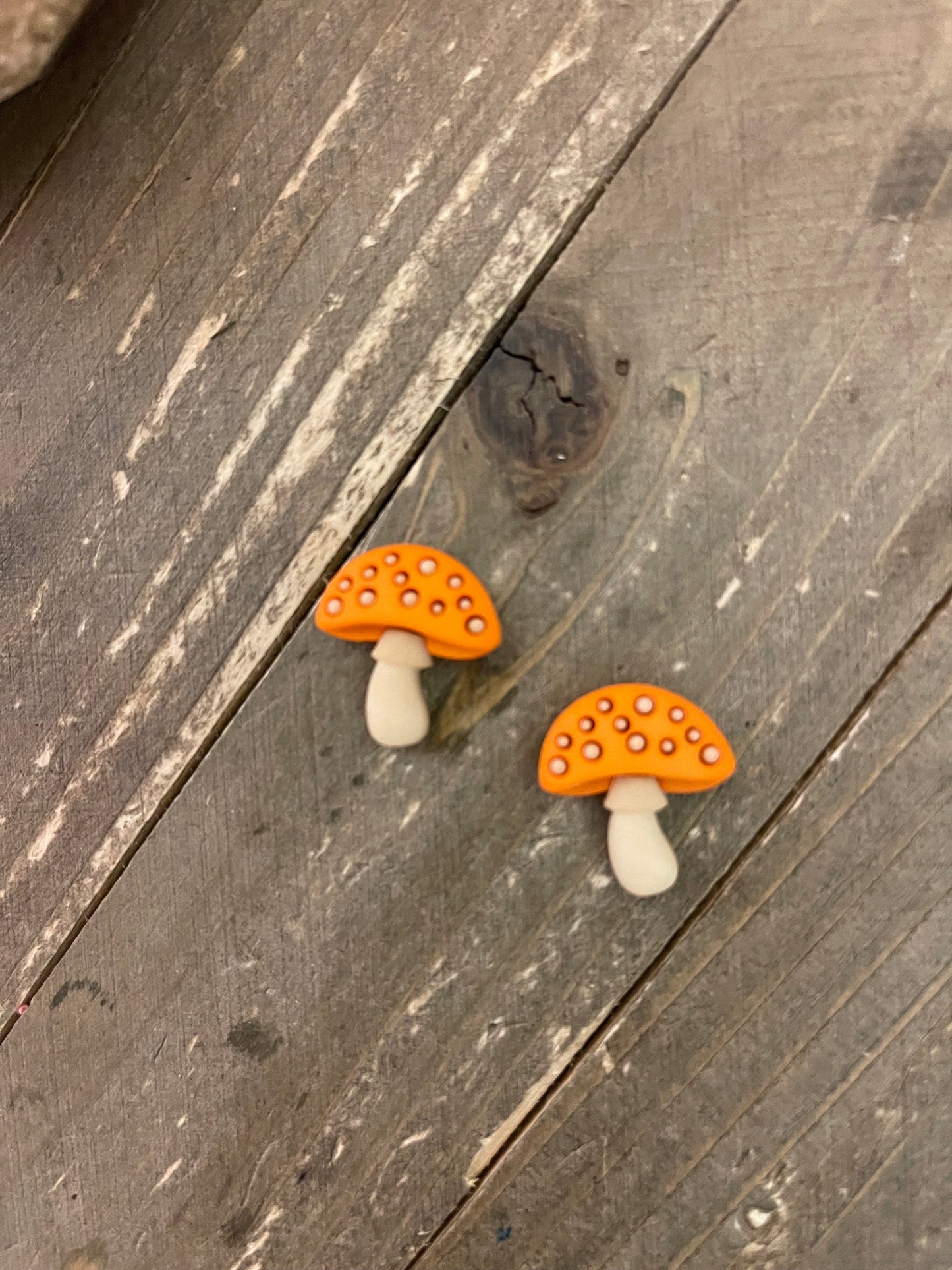 Orange Mushroom Stud Earrings – Whimsical Woodland Charm