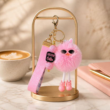 Pink Fluffy Furball Wristlet Keychain