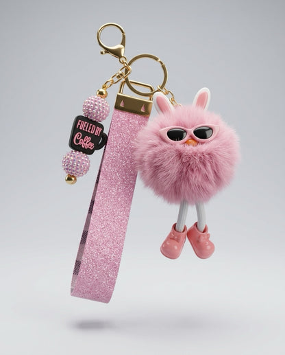 Pink Fluffy Furball Wristlet Keychain