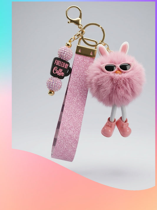 Pink Fluffy Furball Wristlet Keychain