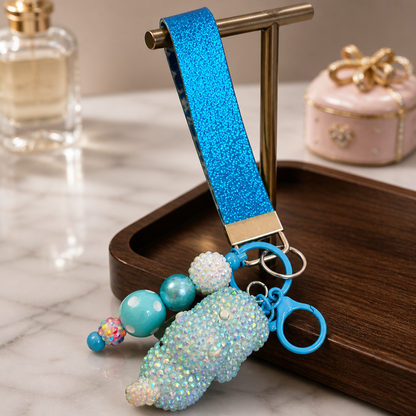 Blue Bling Rhino Wristlet Keychain