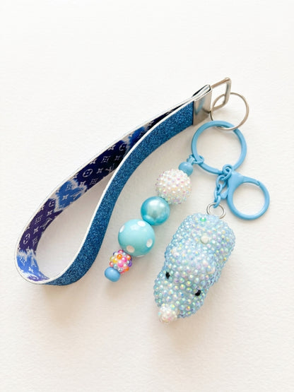 Blue Bling Rhino Wristlet Keychain