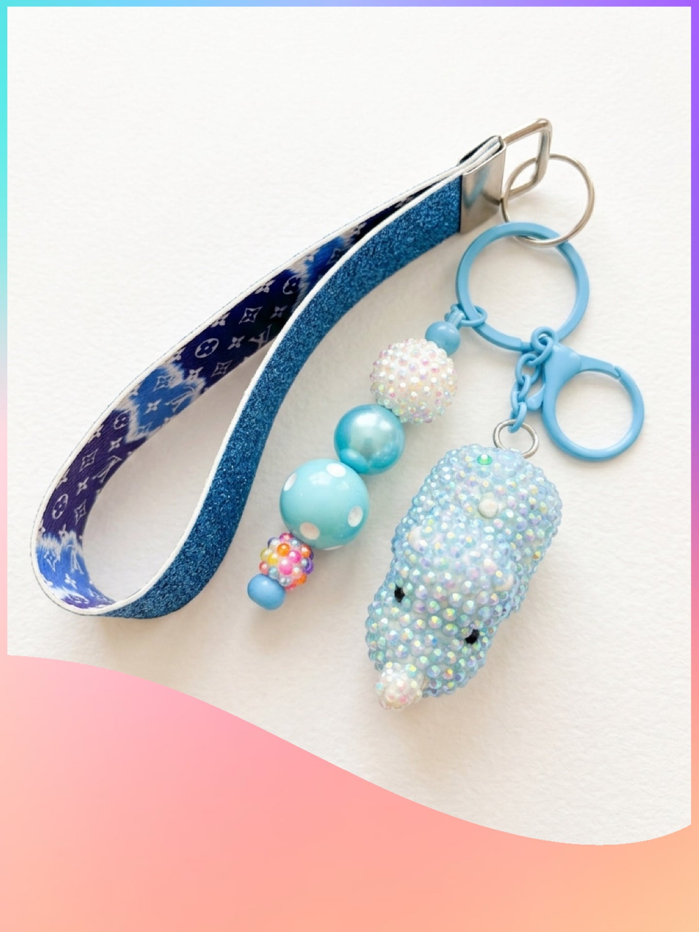 Blue Bling Rhino Wristlet Keychain