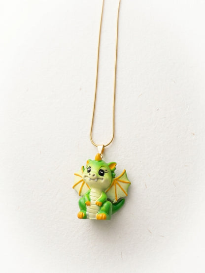 Green 3D Baby Dragon Pendant Necklace