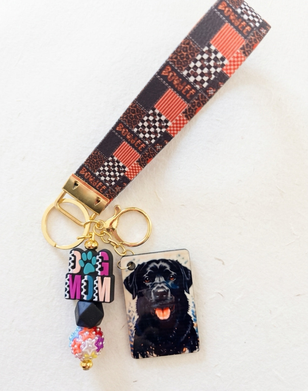 Black Lab Dog Mom Wristlet Keychain