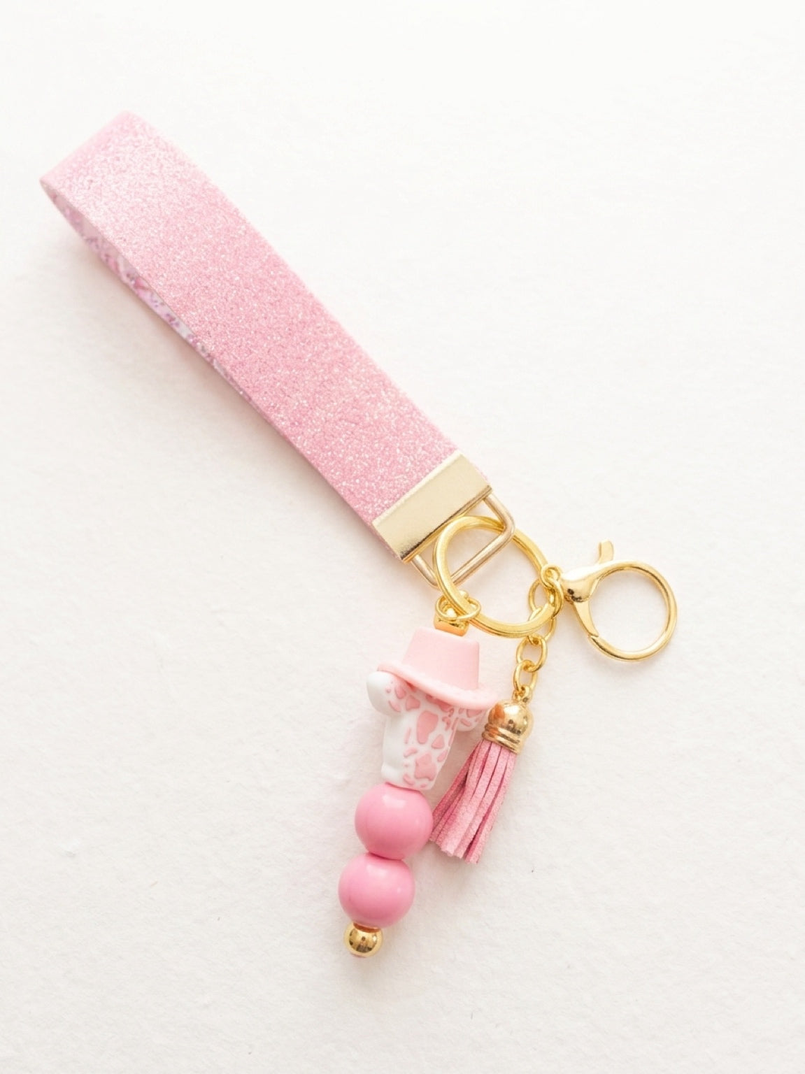 Pink Cow Wristlet Keychain