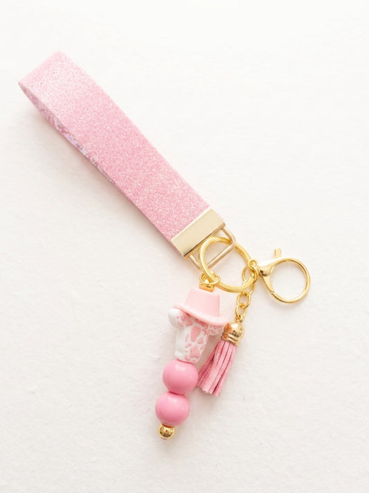 Pink Cow Wristlet Keychain