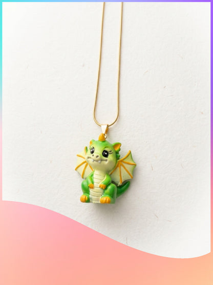 Green 3D Baby Dragon Pendant Necklace