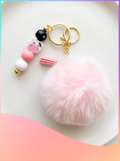 Pink Cow Keychain