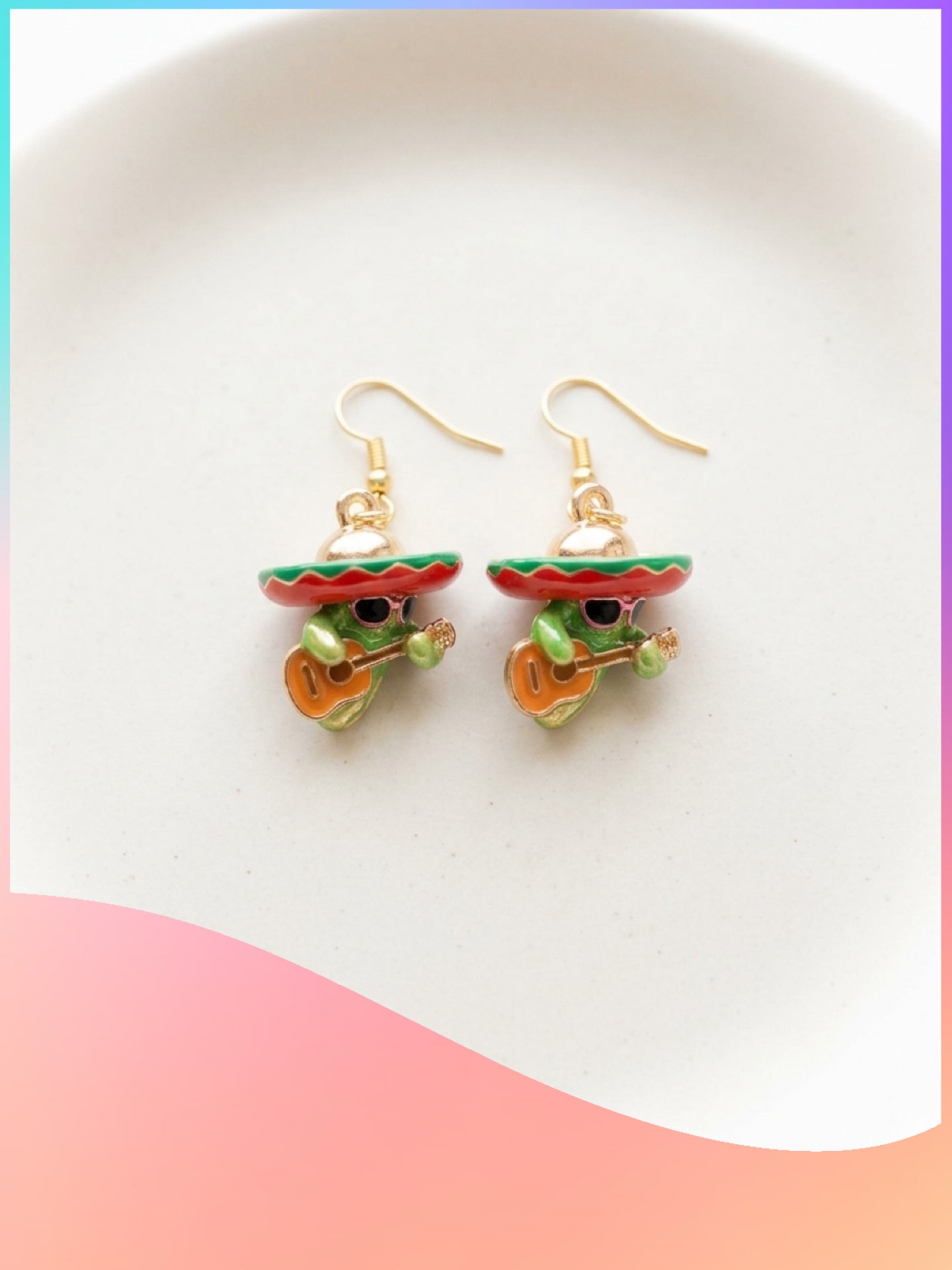 Fiesta Cactus Guitar Dangle Earrings