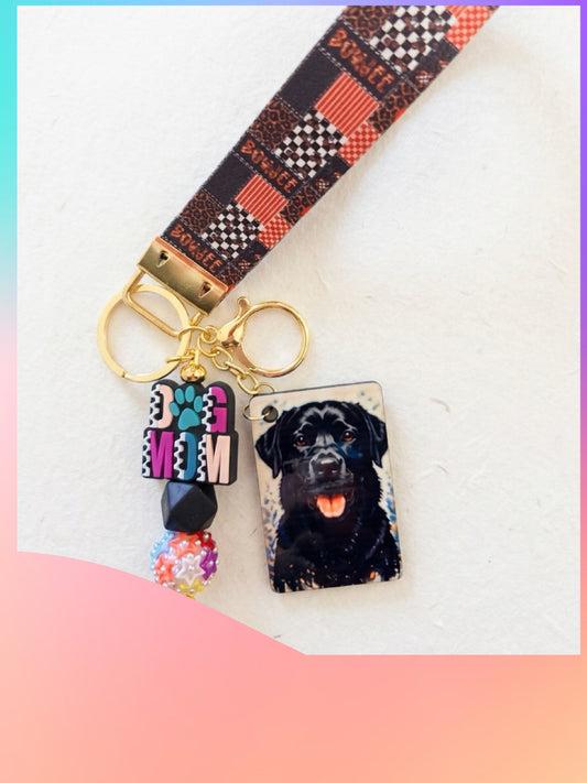 Black Lab Dog Mom Wristlet Keychain