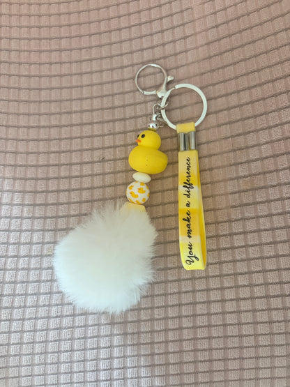 Yellow Ducky Keychain Wristlet – “You Make a Difference” Strap