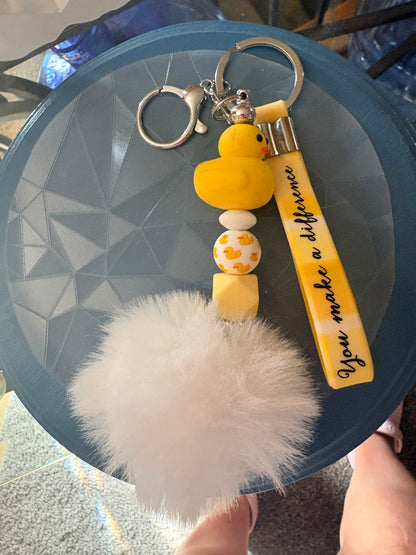 Yellow Ducky Keychain Wristlet – “You Make a Difference” Strap