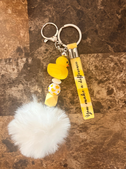 Yellow Ducky Keychain Wristlet – “You Make a Difference” Strap