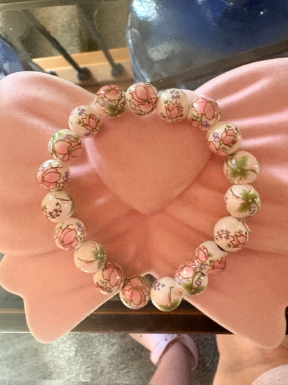 Floral Porcelain Beaded Stretch Bracelet