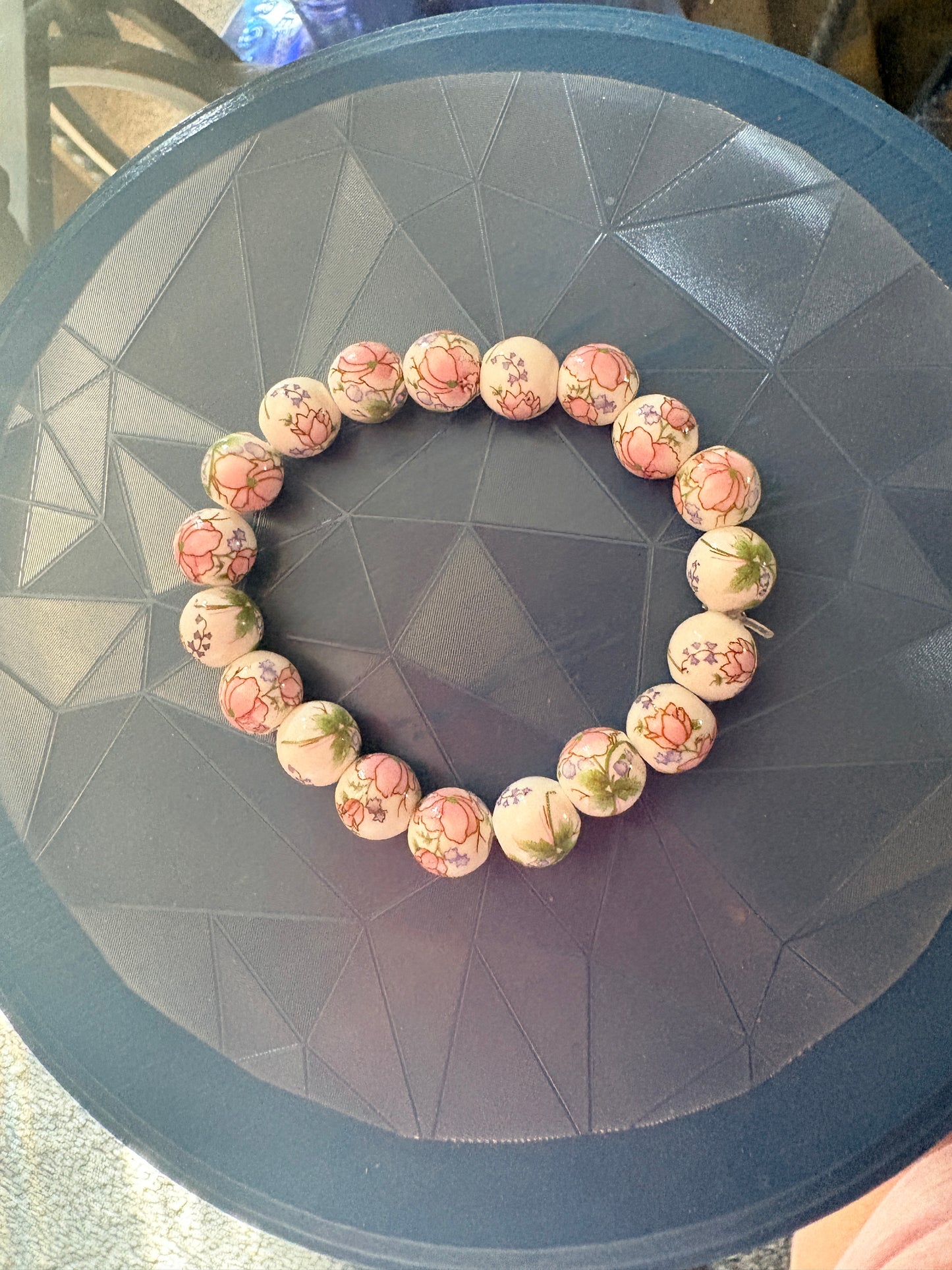 Floral Porcelain Beaded Stretch Bracelet