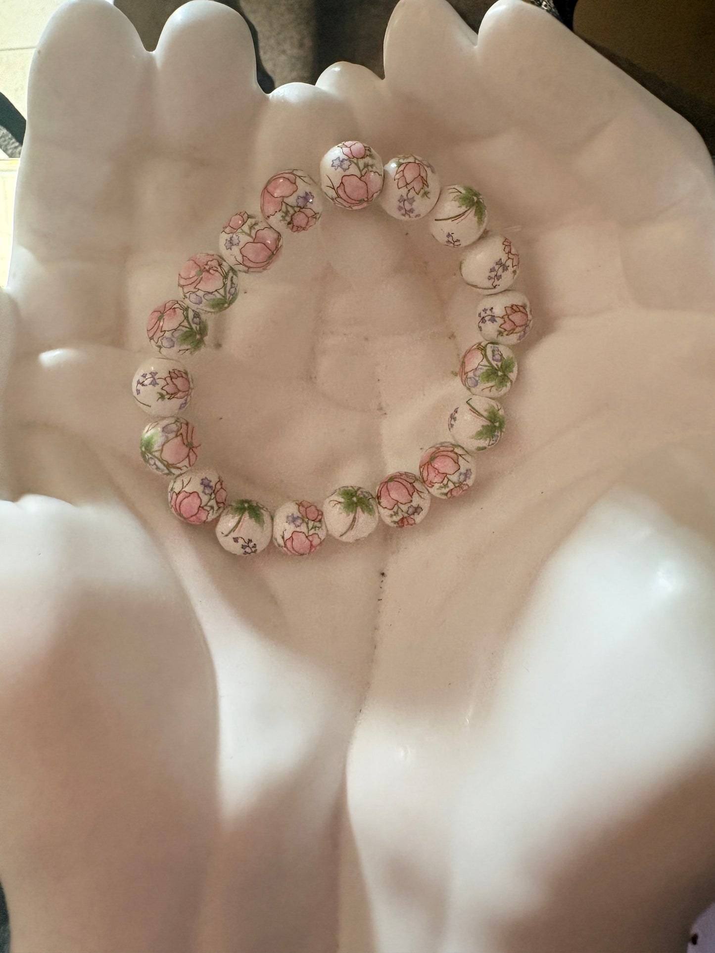 Floral Porcelain Beaded Stretch Bracelet