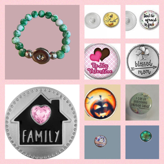 Starter Set-2 for Interchangable Jewelry (9 Snaps &amp; 1 snap stretch bracelet)Pink tiful of LOVE