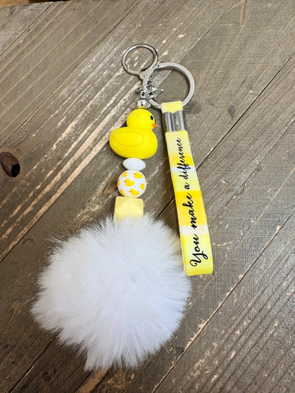 Yellow Ducky Keychain Wristlet – “You Make a Difference” Strap