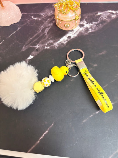 Yellow Ducky Keychain Wristlet – “You Make a Difference” Strap