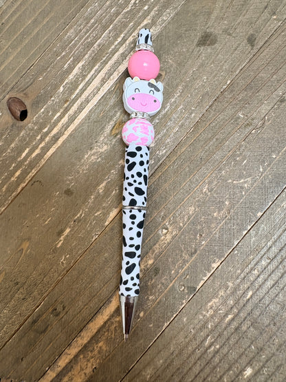 Cow-Themed Beadable Pens (Wood Beads) – Choose Your Style | 5 Designs Available