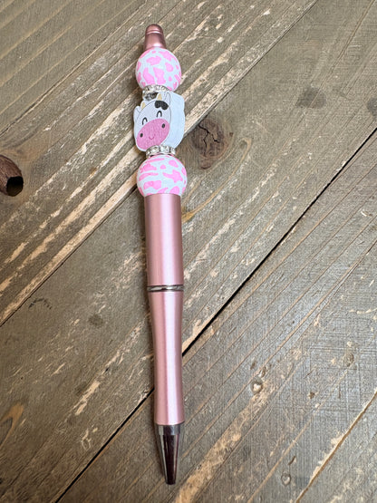 Cow-Themed Beadable Pens (Wood Beads) – Choose Your Style | 5 Designs Available