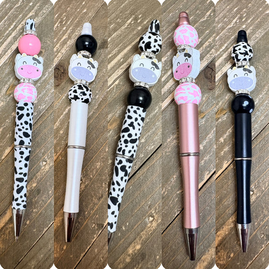 Cow-Themed Beadable Pens (Wood Beads) – Choose Your Style | 5 Designs Available