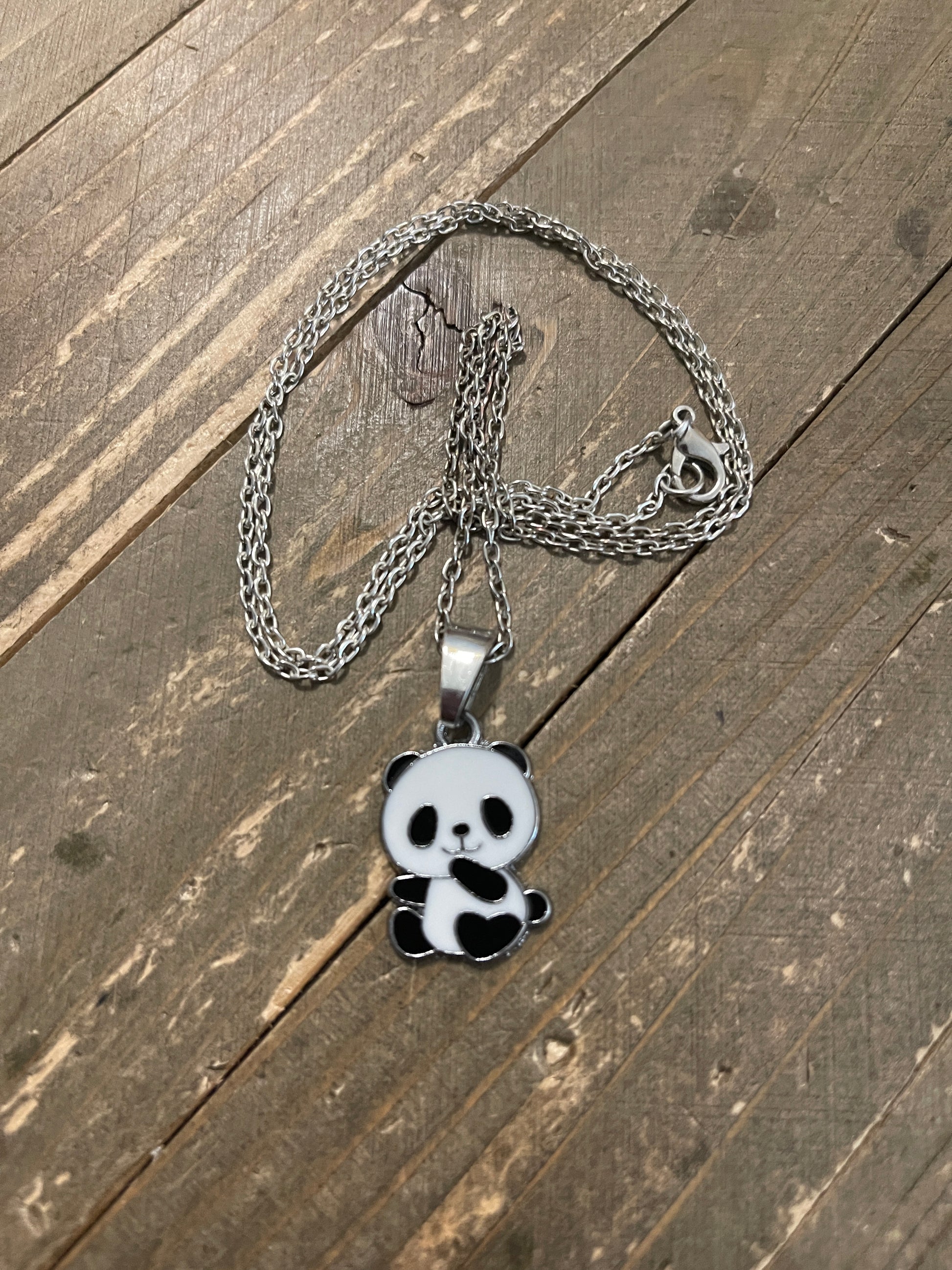 Sitting Pretty Panda Pendant on a Silver Chain NecklacePink tiful of LOVE