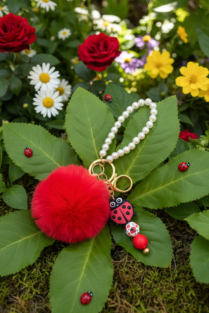 Ladybug Pearl Wristlet Keychain