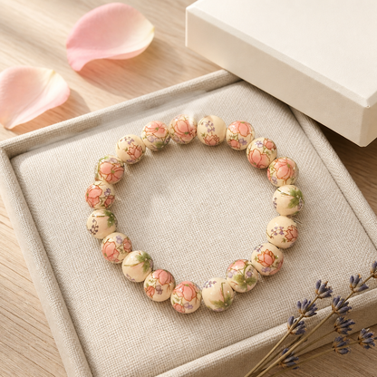 Floral Porcelain Beaded Stretch Bracelet