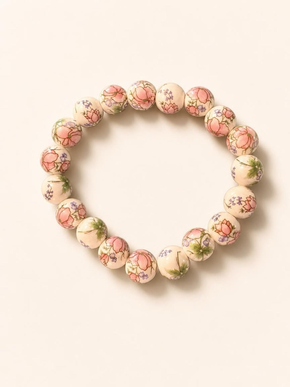 Floral Porcelain Beaded Stretch Bracelet