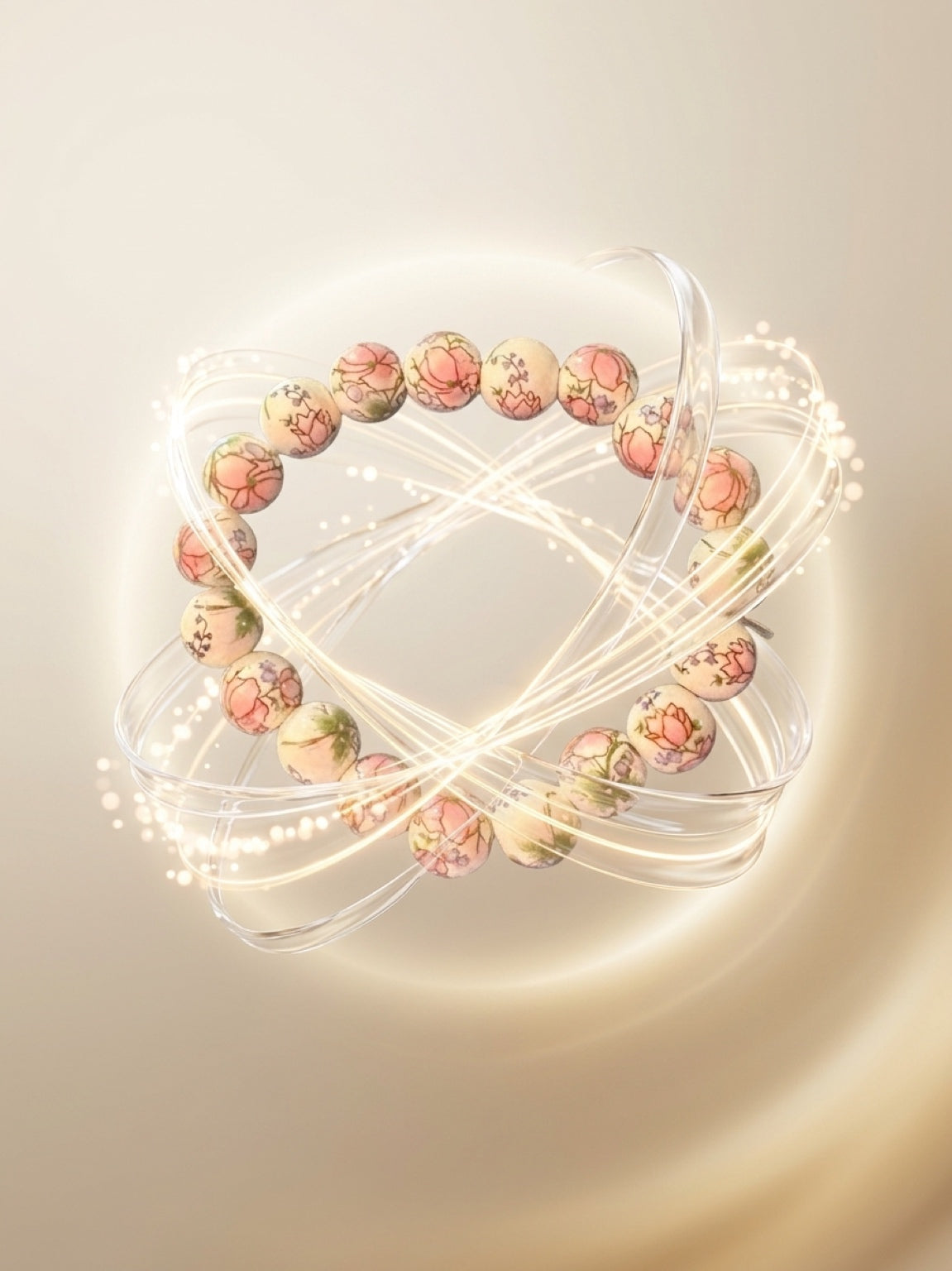 Floral Porcelain Beaded Stretch Bracelet