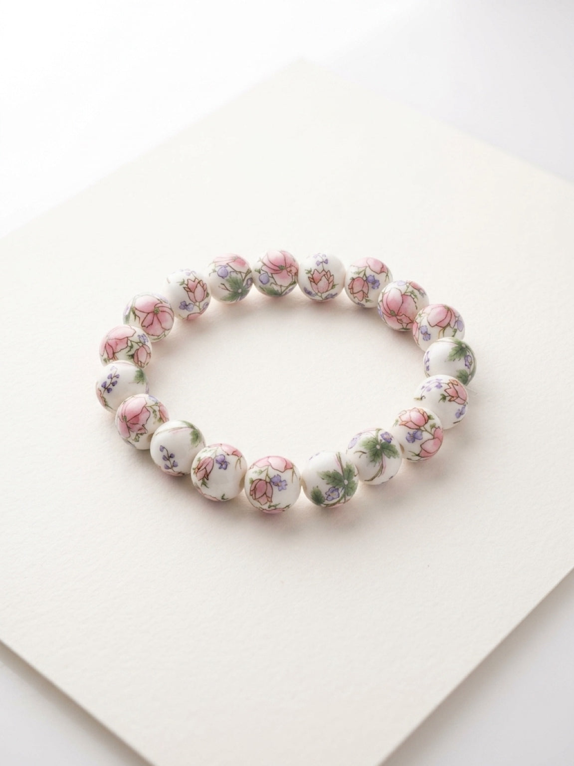 Floral Porcelain Beaded Stretch Bracelet