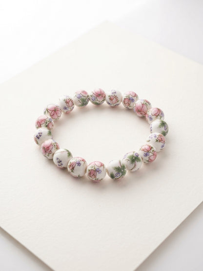 Floral Porcelain Beaded Stretch Bracelet