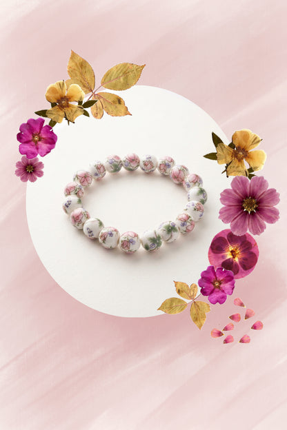 Floral Porcelain Beaded Stretch Bracelet