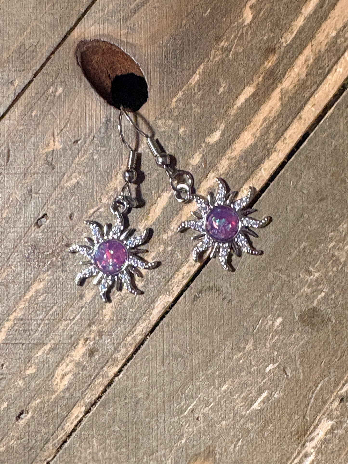Purple Starburst Charm Dangle Earrings