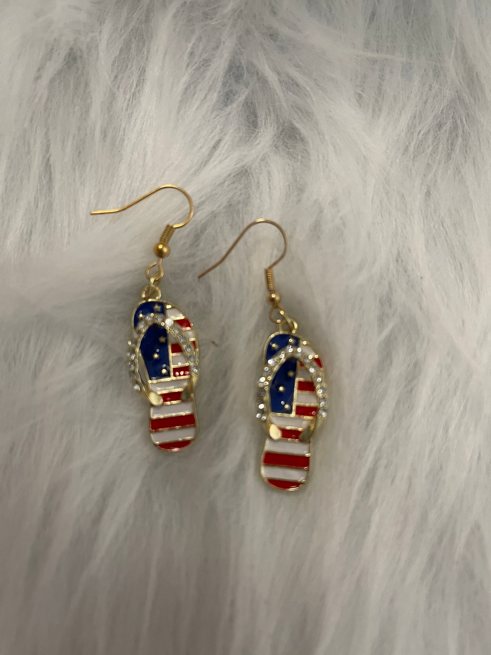 Patriotic Flip Flops Gold &amp; Rhinestone Charm Wire EarringsPink tiful of LOVE