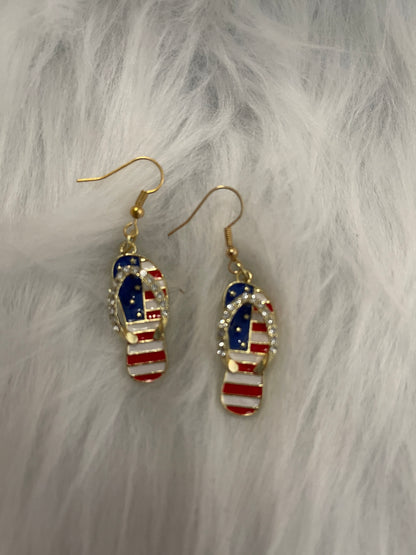 Patriotic Flip Flops Gold &amp; Rhinestone Charm Wire EarringsPink tiful of LOVE