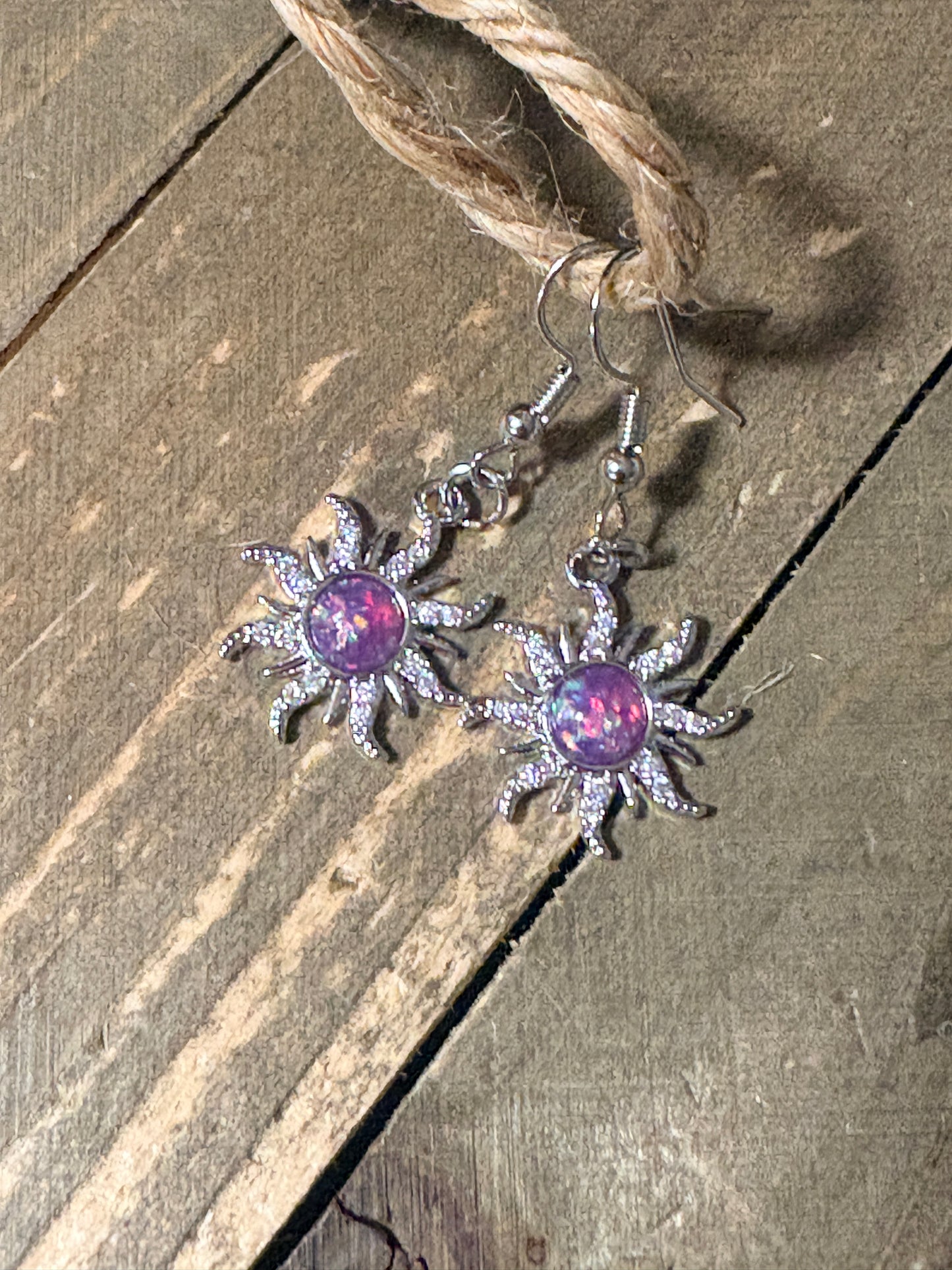 Purple Starburst Charm Dangle Earrings