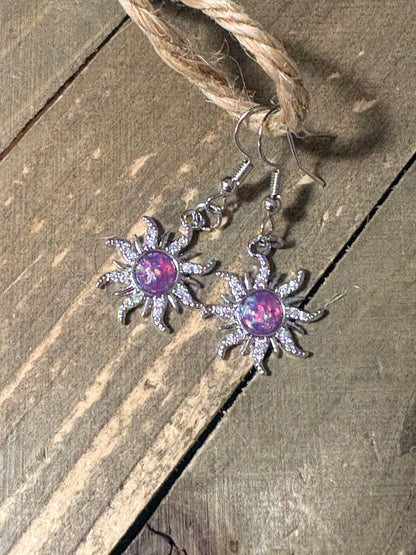 Purple Starburst Charm Dangle Earrings