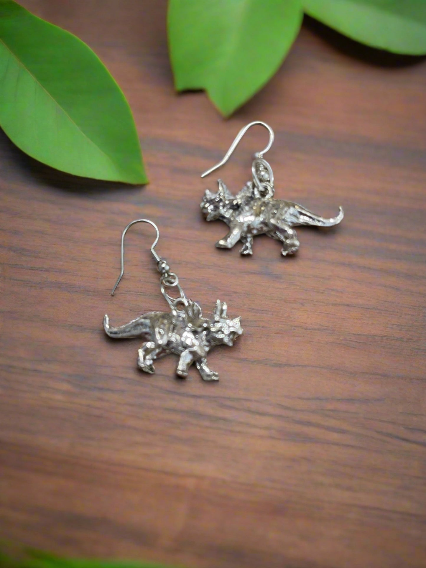 Triceratops 3D Silver Charm Wire EarringsPink tiful of LOVE