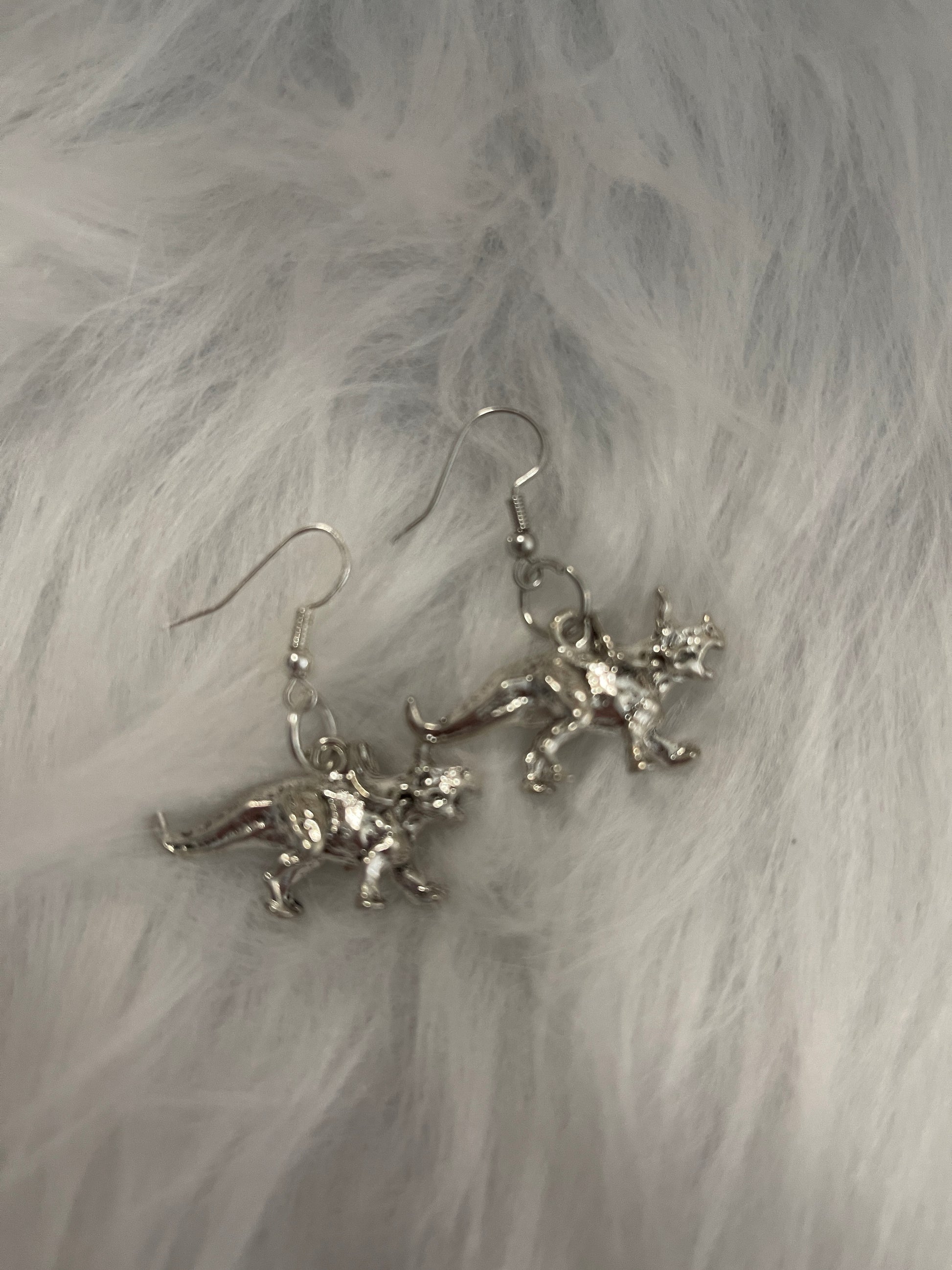 Triceratops 3D Silver Charm Wire EarringsPink tiful of LOVE