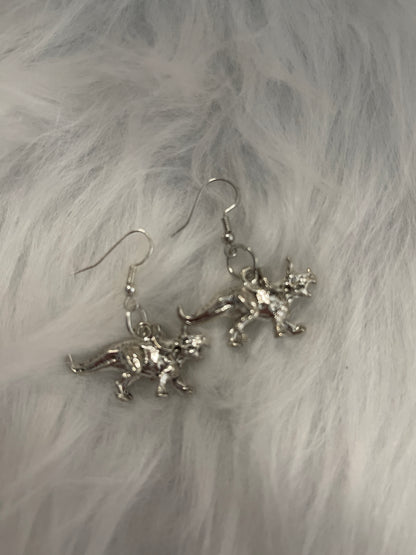 Triceratops 3D Silver Charm Wire EarringsPink tiful of LOVE