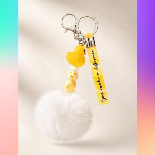 Yellow Ducky Keychain Wristlet – “You Make a Difference” Strap