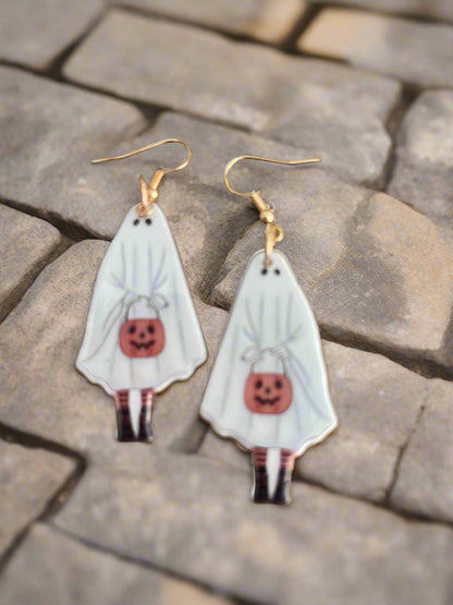 Trick or Treater Ghost Acrylic Wire EarringsPink tiful of LOVE