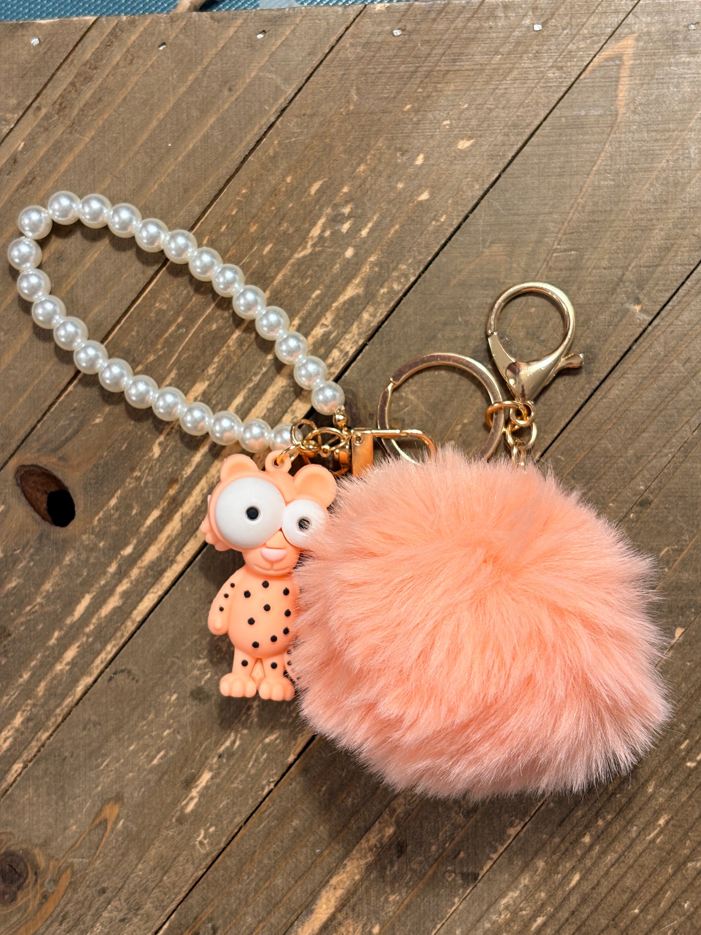 Silly Peach Critter Pearl Wristlet Keychain