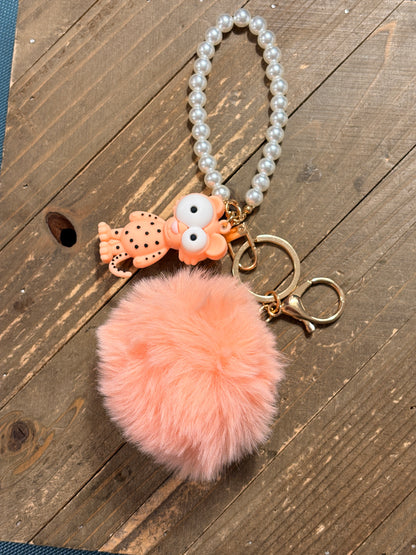Silly Peach Critter Pearl Wristlet Keychain